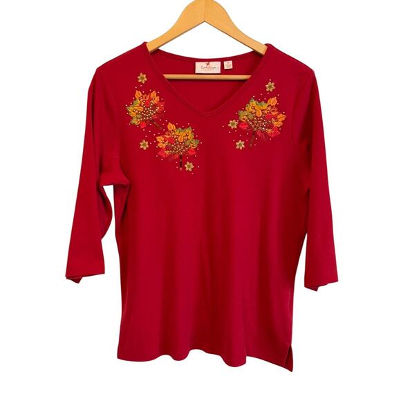 VTG Quacker Factory Shirt Womens M Embroidered Art To Wear Fall Leaves Cottage - Picture 1 of 10